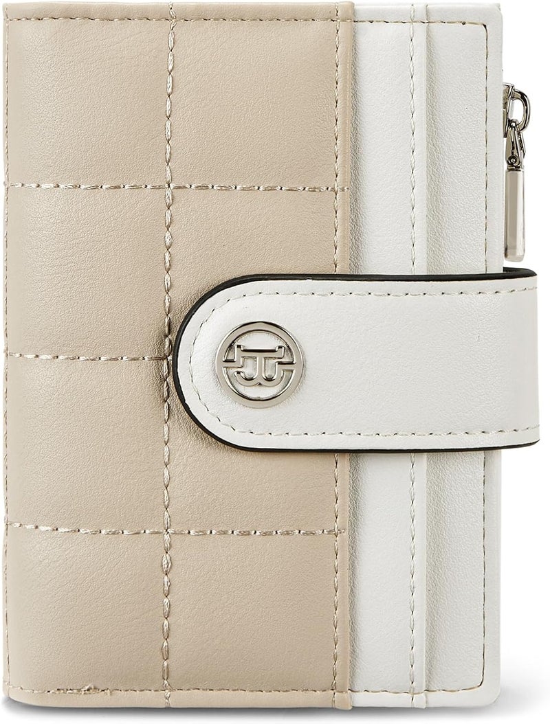 Bostanten Small Wallet for Women Leather RFID Blocking Card Holder Bifold Compact Wallets With Zipper Coin Pocket Beige＆khaki - Image 1